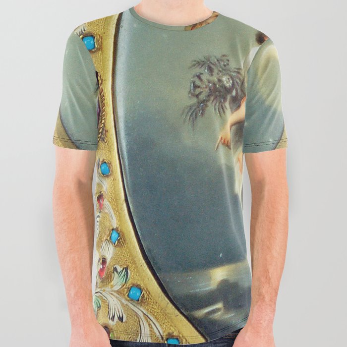 The Guardian Angel in flight over twilight in the city bejeweled portrait painting All Over Graphic Tee