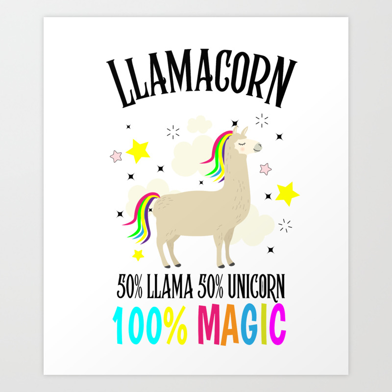 Lama Llamacorn Unicorn Alpaca Kawaii Colorful Gift Art Print By