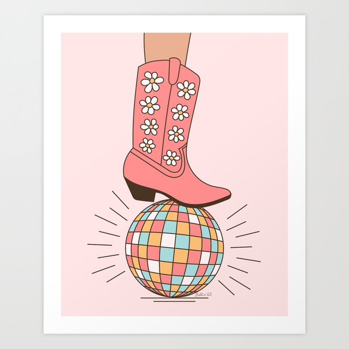 Disco Cowgirl Pink Girl Art Print
