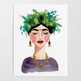 Floral Frida - Gray Poster