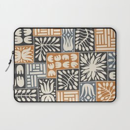 Stylized Floral Patchwork in Rumba Orange, Spade Black and Slate Gray Color Laptop Sleeve