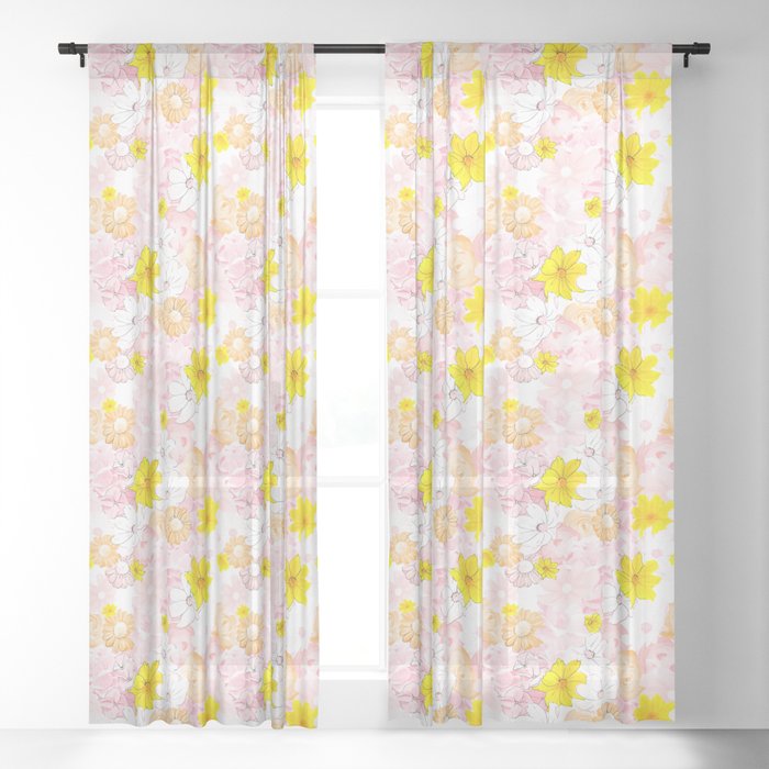 Pastel Pink And Yellow Flower Deck Sheer Curtain By Alexandradobra