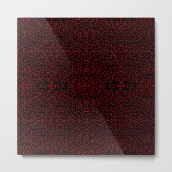 Red Swirlicues On Black Metal Print