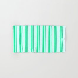 [ Thumbnail: Green & Light Cyan Colored Lines Pattern Hand & Bath Towel ]