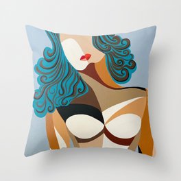 Woman with Red Lips Throw Pillow
