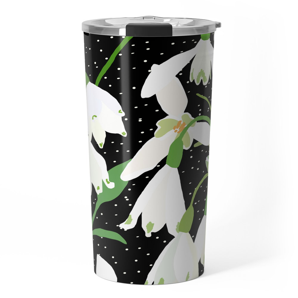 Snowdrop Floral Travel Mug by elliottdesignfactory