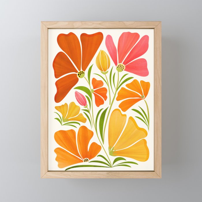 Spring Wildflowers Floral Illustration Framed Mini Art Print