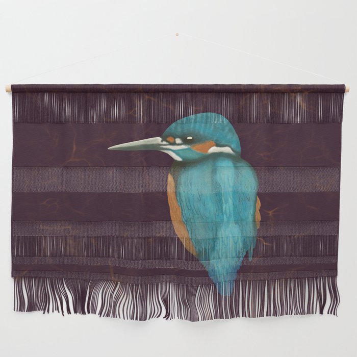Kingfisher drawing in a burgundy circle Wall Hanging