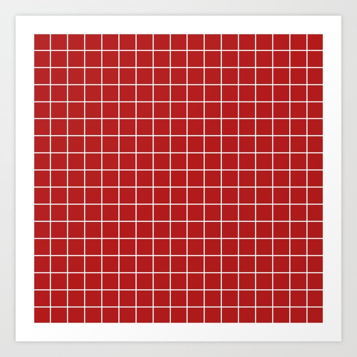Carnelian - red color - White Lines Grid Pattern Art Print