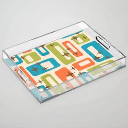 Retro Mid Century Modern Abstract Pattern 921 Googie Orange Chartreuse Turquoise Acrylic Tray
