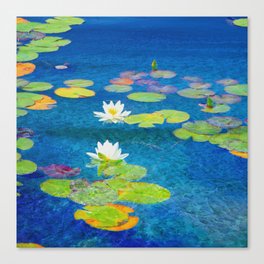 white waterlily painted impressionism style Canvas Print