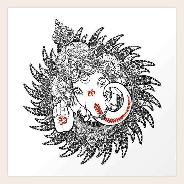Ganesha Lineart Black Art Print By Miryamsartwork Society6