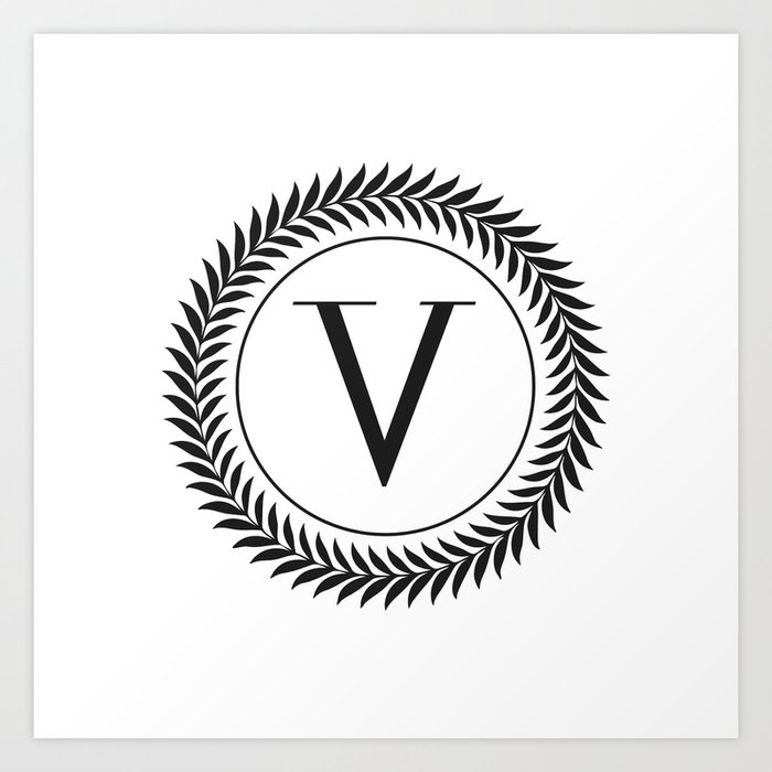 Download Monogram Laurel Wreath Design in White - Letter V Vector ...