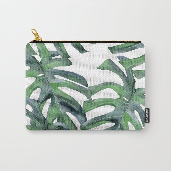 Tropical Palm Leaves Green on White Carry-All Pouch