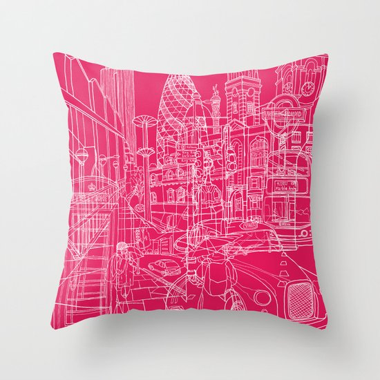 London! Hot Pink Throw Pillow