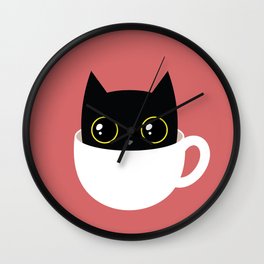 Coffee Cat Wall Clock | Drawing, Blackcat, Cup, Cute, Kawaii, Pattern, Kitten, Coffee, Anime, Cat 