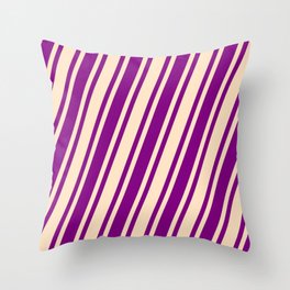 [ Thumbnail: Purple & Bisque Colored Striped/Lined Pattern Throw Pillow ]