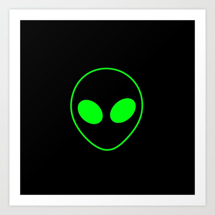Bright Neon Green Alien Head On Black Art Print By Podartist Society6