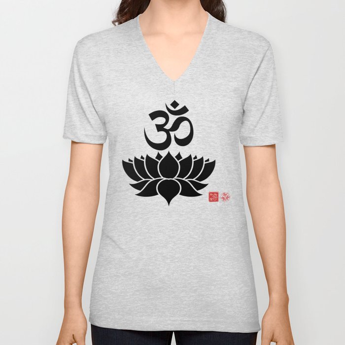 Om Lotus V Neck T Shirt