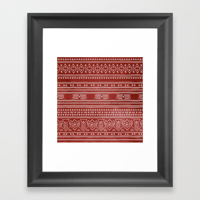 Red Boho Digital Pattern Framed Art Print