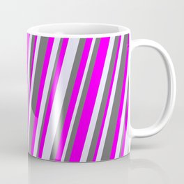 [ Thumbnail: Dim Gray, Fuchsia, and Lavender Colored Striped/Lined Pattern Coffee Mug ]