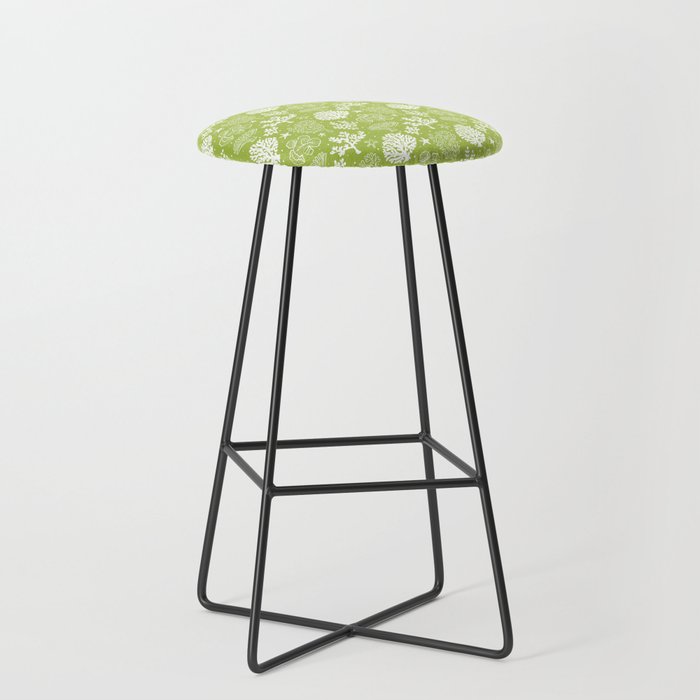Light Green And White Coral Silhouette Pattern Bar Stool