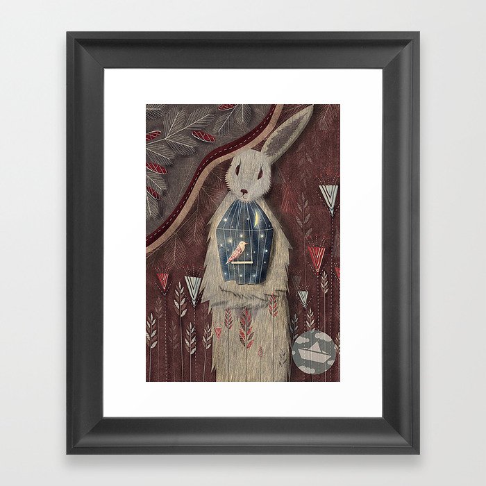 Chaising rabbit Framed Art Print