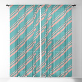 [ Thumbnail: Salmon and Dark Cyan Colored Lined/Striped Pattern Sheer Curtain ]