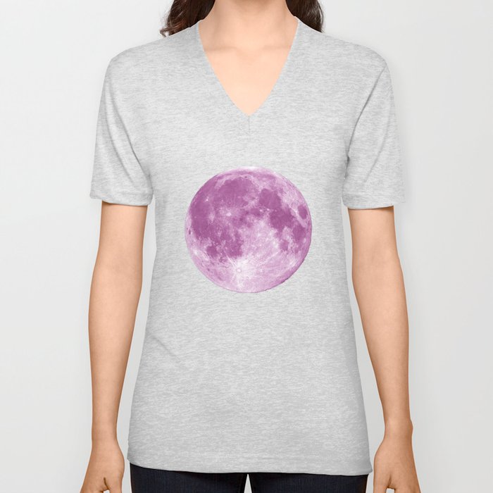 Pink moon V Neck T Shirt