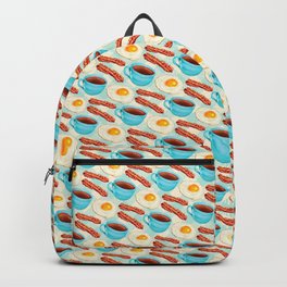 Coffee Bacon & Eggs Pattern - Blue Check Backpack