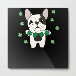 Bulldog Shamrocks Cute Animals For Luck Metal Print