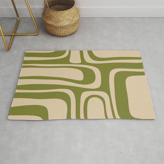 Palm Springs - Midcentury Modern Retro Pattern in Mid Mod Beige and Olive Green Rug