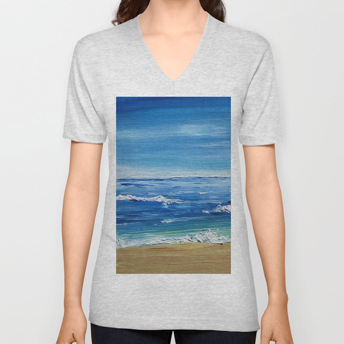 Acrylic Ocean Beach V Neck T Shirt