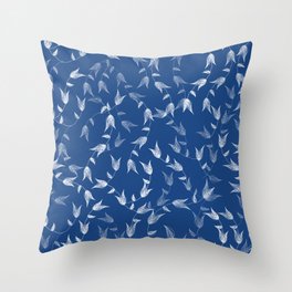 Fern leaves in a pattern.  fern, leaf, blue, white,  blue-white, indigo, spring, navy, xmas. Throw Pillow