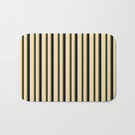 [ Thumbnail: Dark Olive Green, Tan & Black Colored Striped Pattern Bath Mat ]