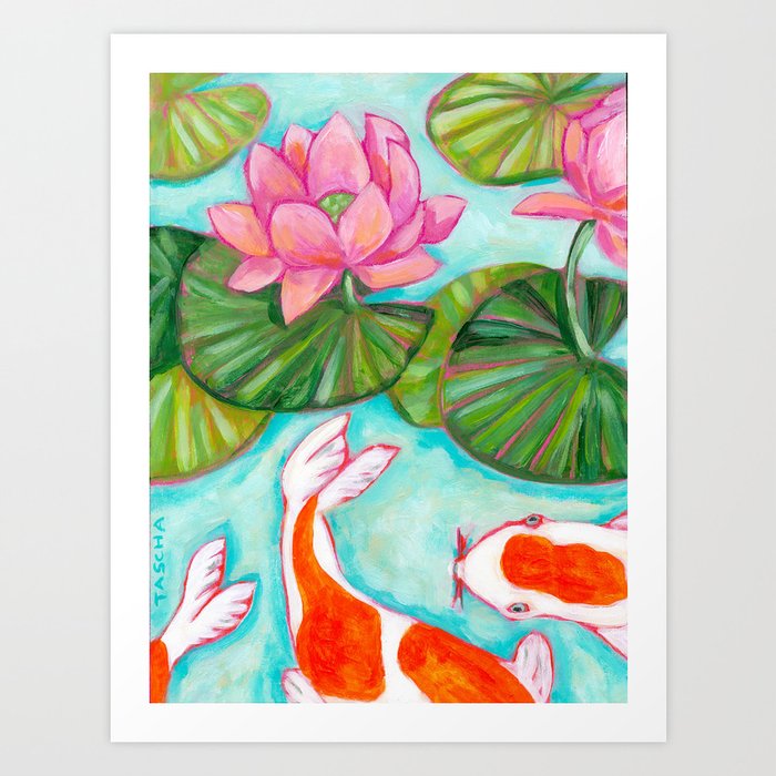 Koi Fish In Lotus Lily Pad Pond Painting By Tascha Parkinson Art