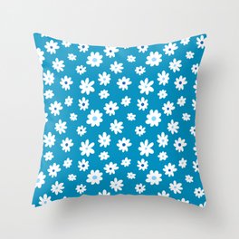 Daisy Pattern (cerulean blue/white) Throw Pillow