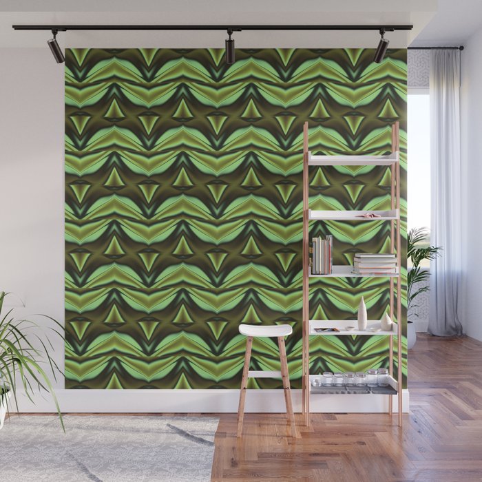 Green Geometry: A Horizontal Abstract Pattern Wall Mural