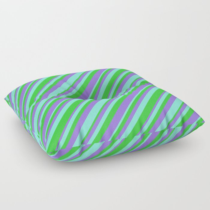 Aquamarine, Lime Green, and Purple Colored Striped/Lined Pattern Floor Pillow