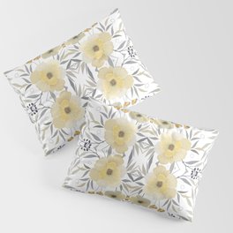 Modern, Floral Prints, Yellow, Gray and White Pillow Sham