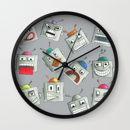Emotional Robots Hand Drawn Repeat Pattern Wall Clock