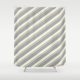 [ Thumbnail: Dark Gray & Beige Colored Striped/Lined Pattern Shower Curtain ]