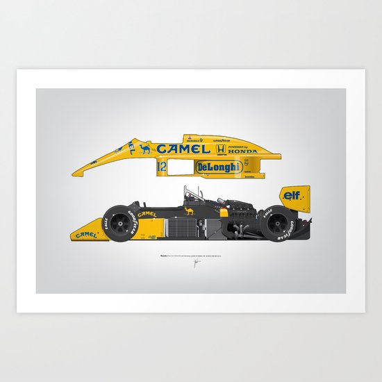 Outline Series N.º5, Ayrton Senna, Lotus 99T-Honda, 1987 Art Print