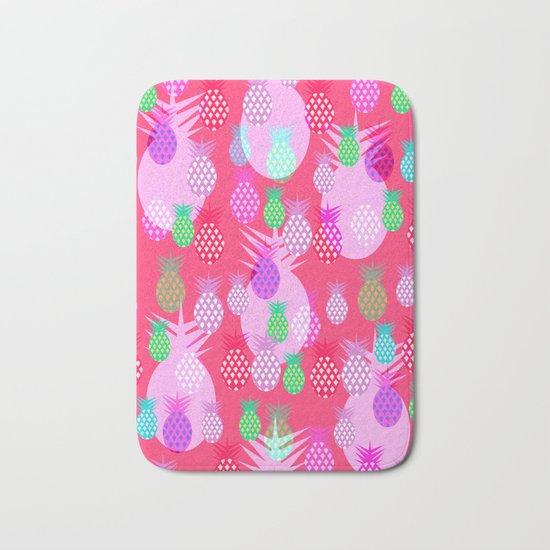 Pink tropical pineapples Bath Mat