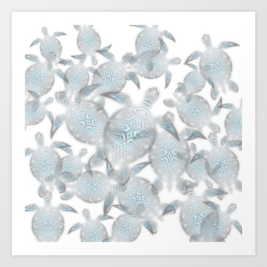 Silver Turtles Pattern Art Print