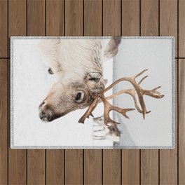 Reindeer with Antlers In Snow | Norway Tromsø Winter Art Print | Arctic Animal Travel Photography Outdoor Rug