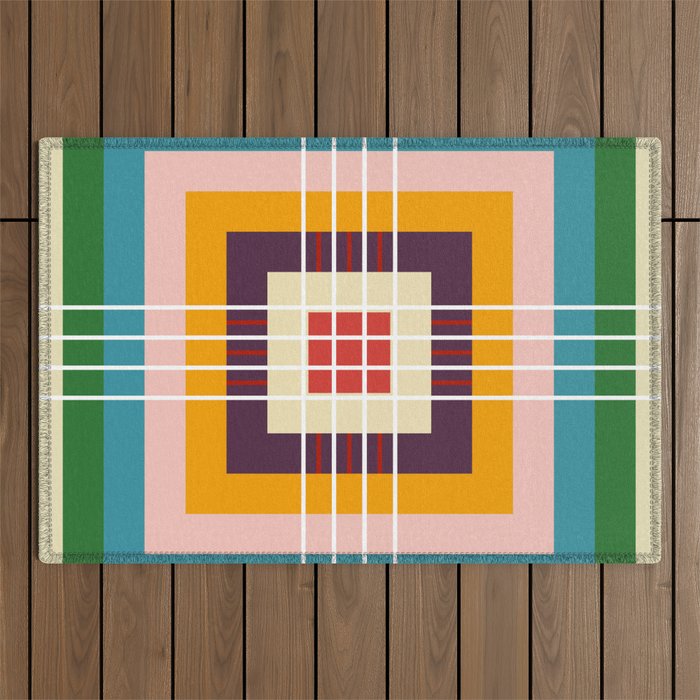 Retro Colored Abstract Shapes Outdoor Rug