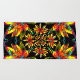 Fire Fractal Water Lily in a House of Mirrors Beach Towel