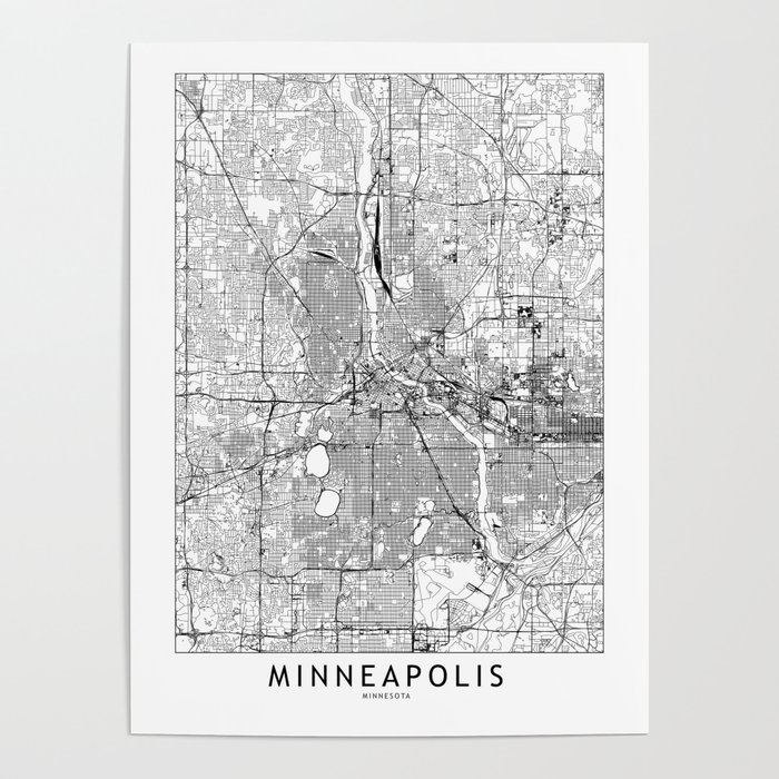 Minneapolis White Map Poster by multipliCITY Society6