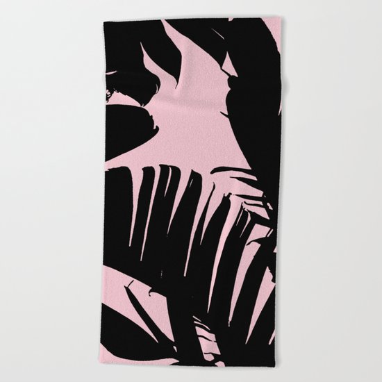 Unique Black and Pink Tropical Banana Leaves Pattern Beach Towel